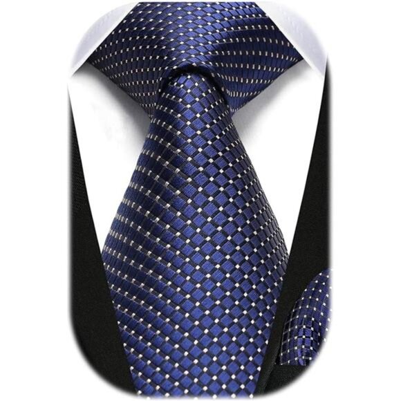 Ties for Men Silk Extra Long Tie & Pocket Square Classic Plaid Checkered 63 inch - Picture 7 of 7